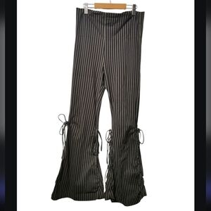 Maddie Moon Retro Boho Striped Flare Legs Unique Tie Side High Rise Large Pants